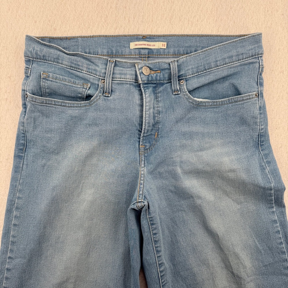 Levis 318 Shaping Wide Leg High Rise Jeans Womens 31 (34x30) Blue Denim Stretch